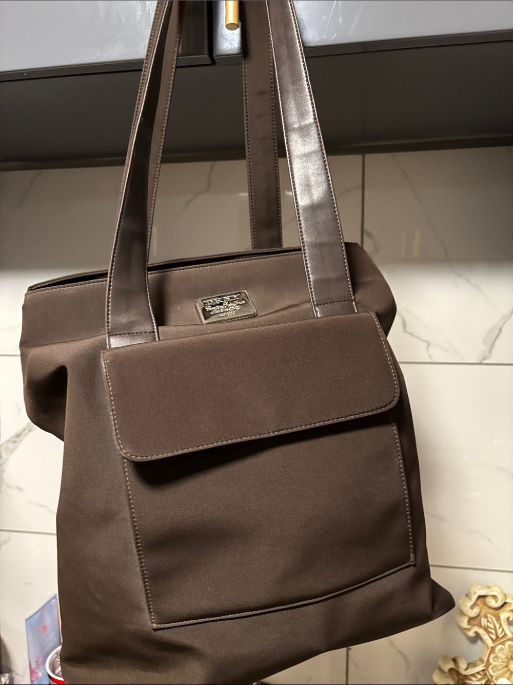 DKNY Brown Messenger Tote Bag with Front Flap Pocket -NWOT